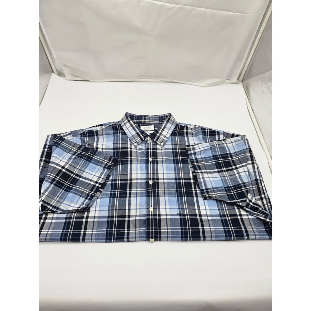 Mens Croft & Barrow Easy Care Blue Plaid Short Sleeve Button Down Shirt XXL